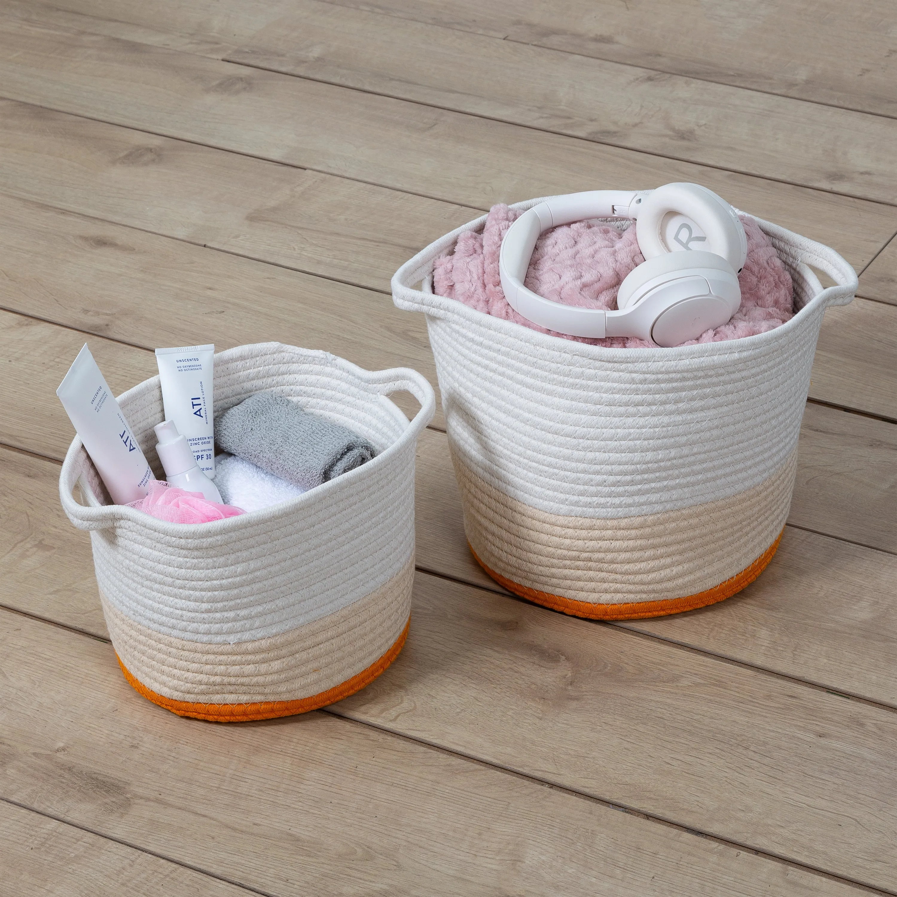 Yellow/White Ombré Cotton Rope Nesting Basket (Set of 2)
